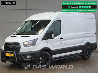 Ford Transit 130pk L2H2 Nieuw! Black Edition Raptor Grill Trekhaak Airco Cruise Camera Parkeersensoren 10m3 Airco Trekhaak Cruise control